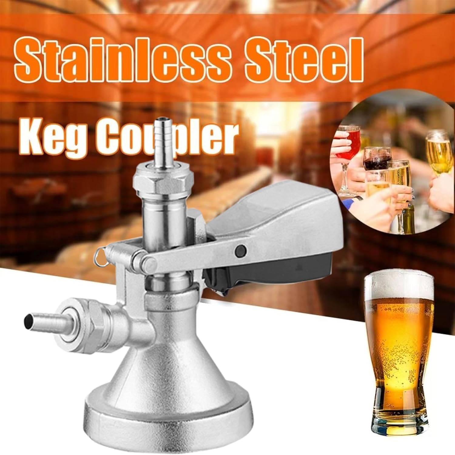 Keg Coupler 304 Stainless Steel, Beer Keg Dispenser, Probe Sankey Keg Coupler G System, G5/8 Connector, G-Type Beer Keg Coupler
