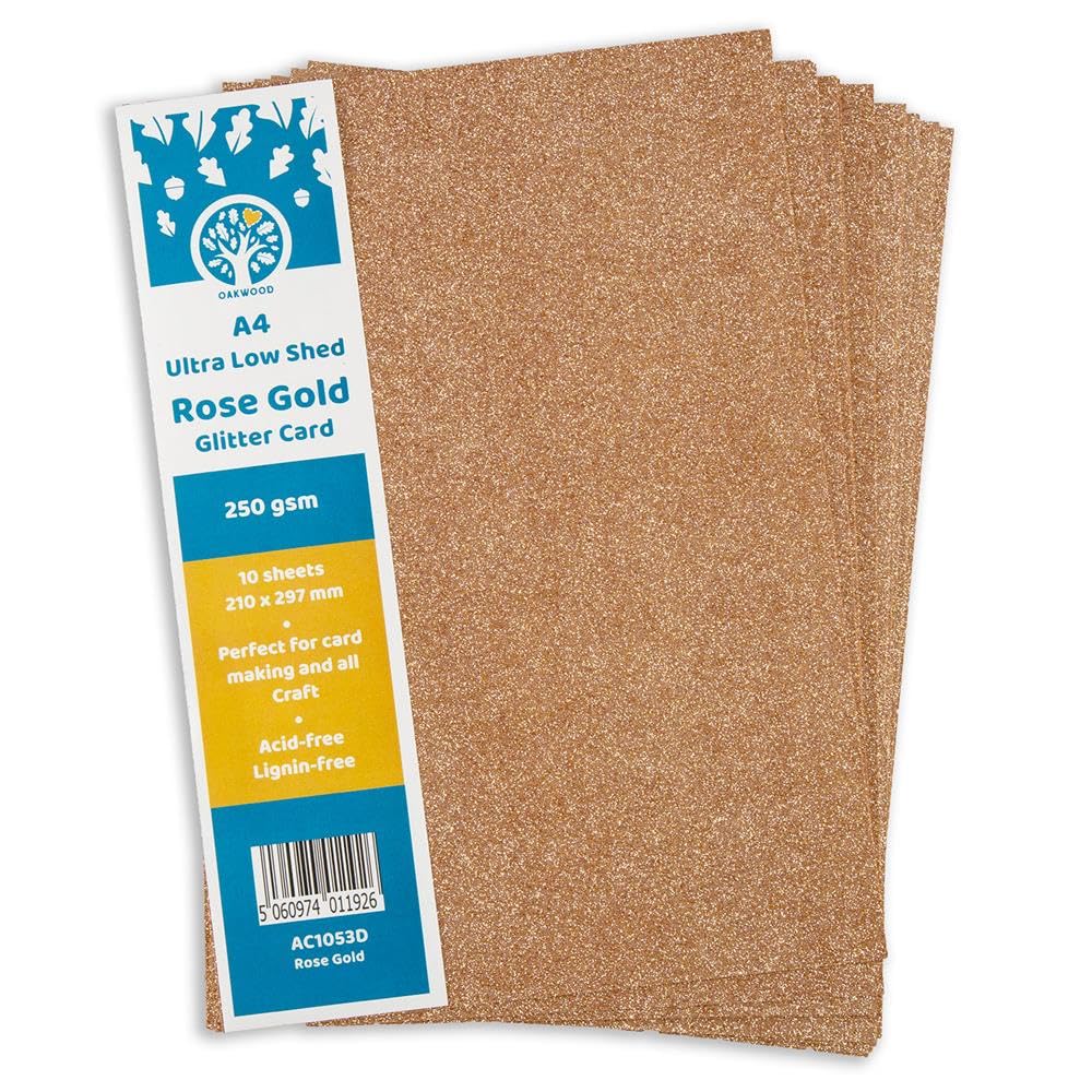 A4 Low Shed Glitter Card- Rose Gold