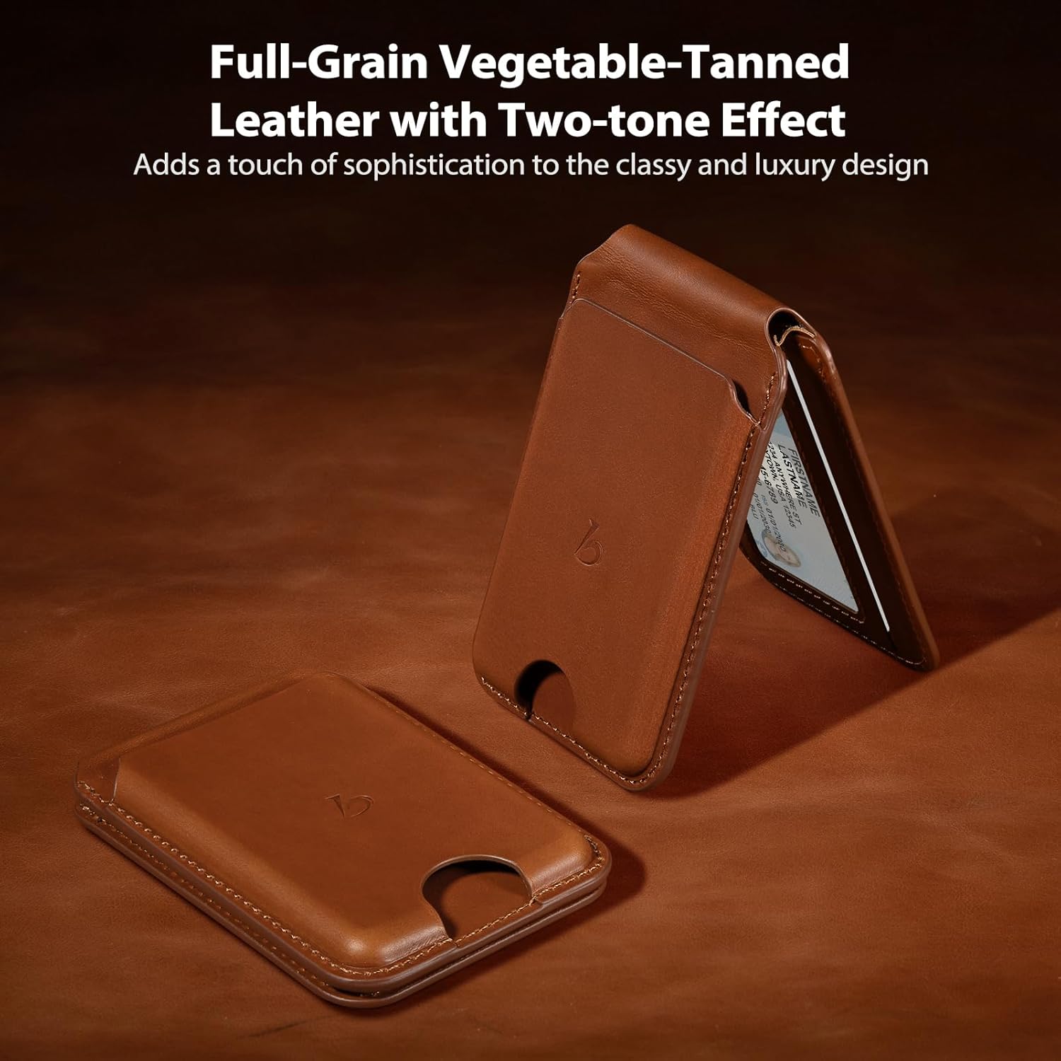 Belemay Strong Magnetic Wallet for MagSafe with Adjustable Stand, Full-Grain Leather Card Holder, Up to 5 Cards, RFID Blocking, Slim for iPhone 17/16/15/14/13/12 Series Men & Women - Saddle Brown - Image 2