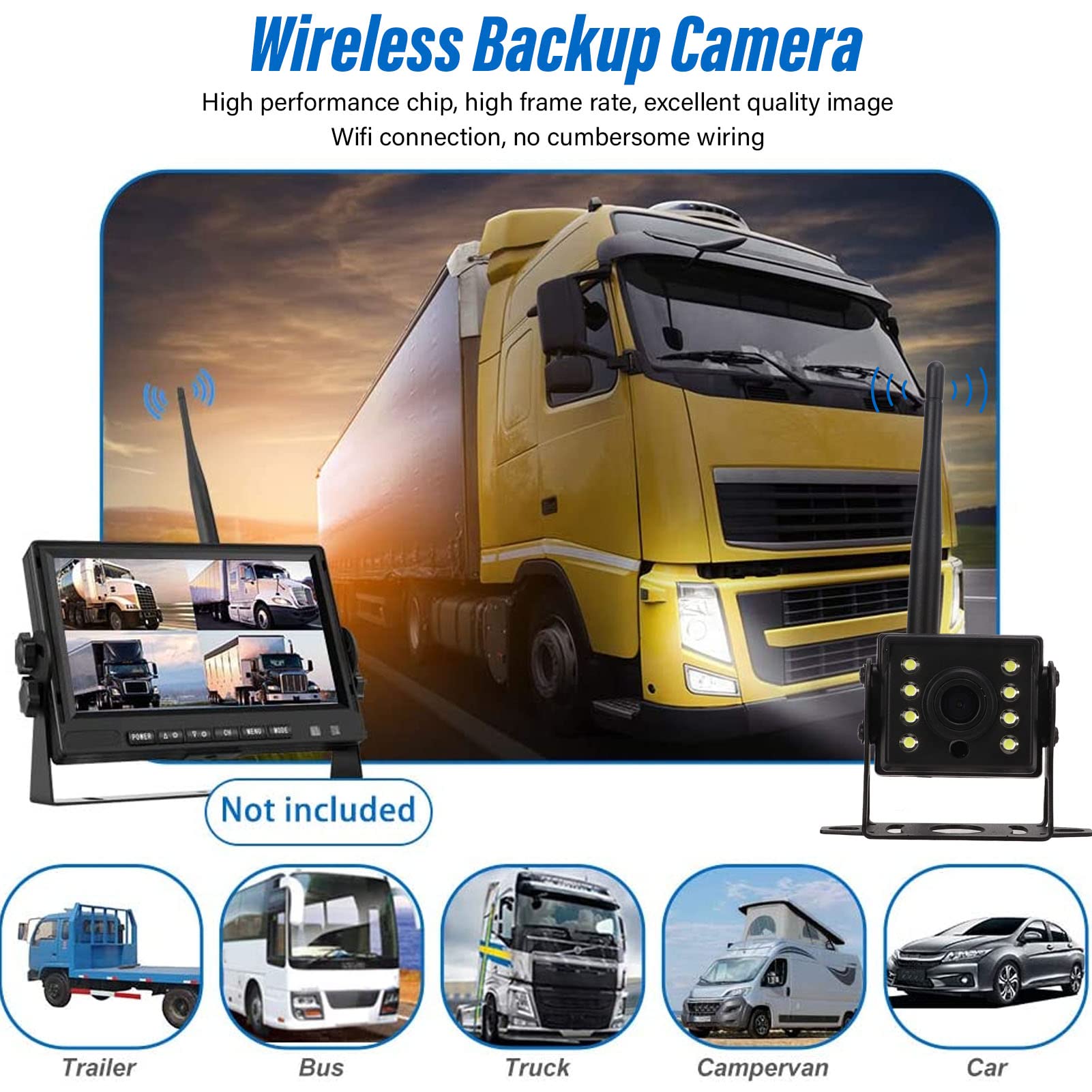 Cámara De Visión Trasera Inalámbrica 12V A 24V Para Autobuses Y Camiones Con Visión Nocturna HD Infrarroja Resistente Al Agua Y Ángulo Panorámico Ajustable