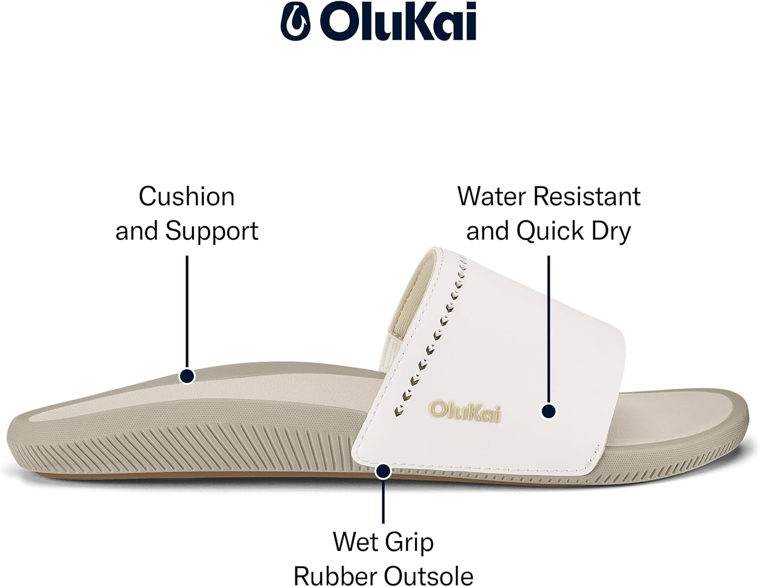 OLUKAI Ulele Slide Women's Sandals, Water-Resistant Slide, Enhanced Grip & Traction, Cushioned All-Day Comfort & Wear