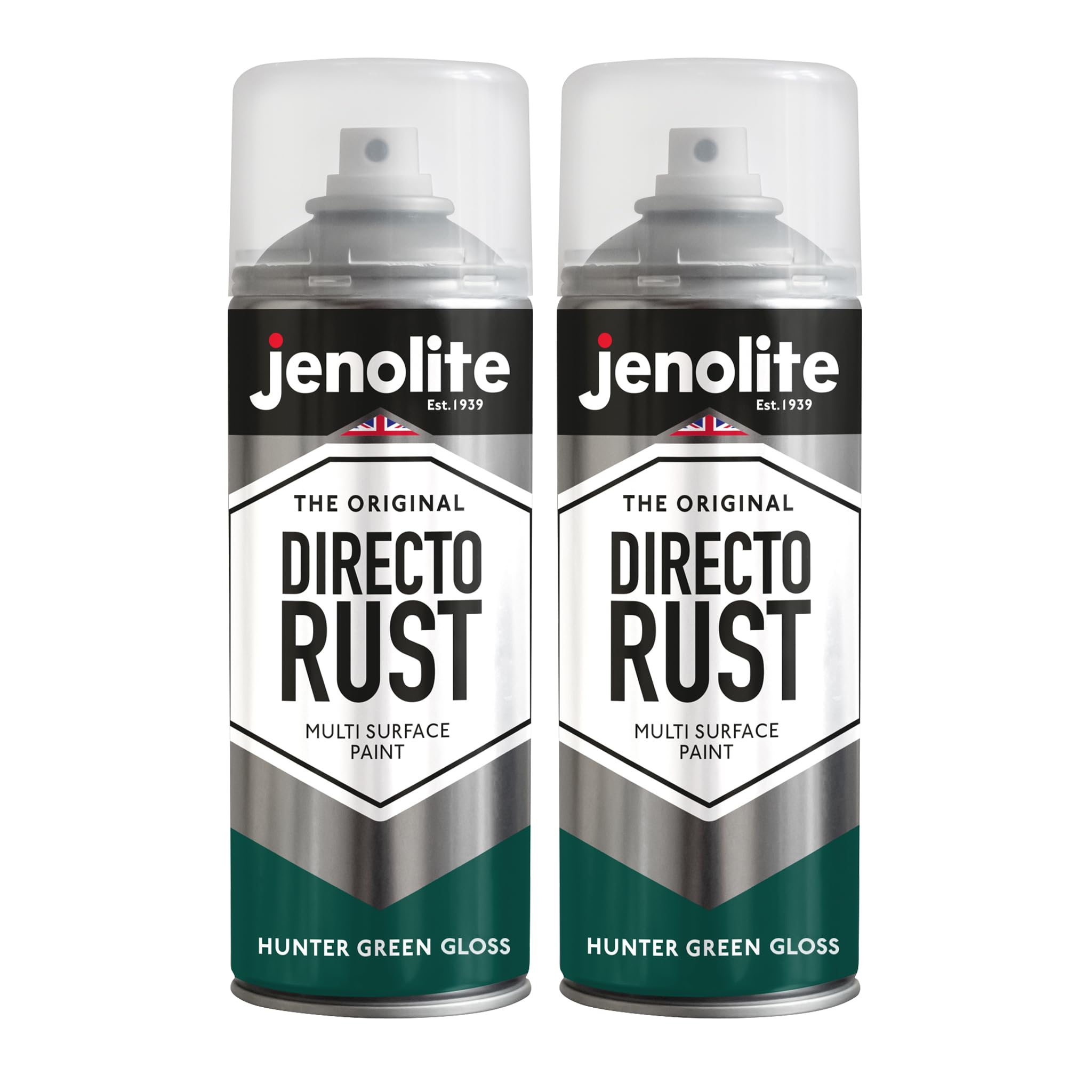 JENOLITE Directorust Spray Paint Hunter Green 2 x 400ml Gloss Finish | Multi-Surface Spray Paint for Metal, Wood, Plastic, All-In-One Primer, Undercoat and Topcoat for Interior & Exterior use