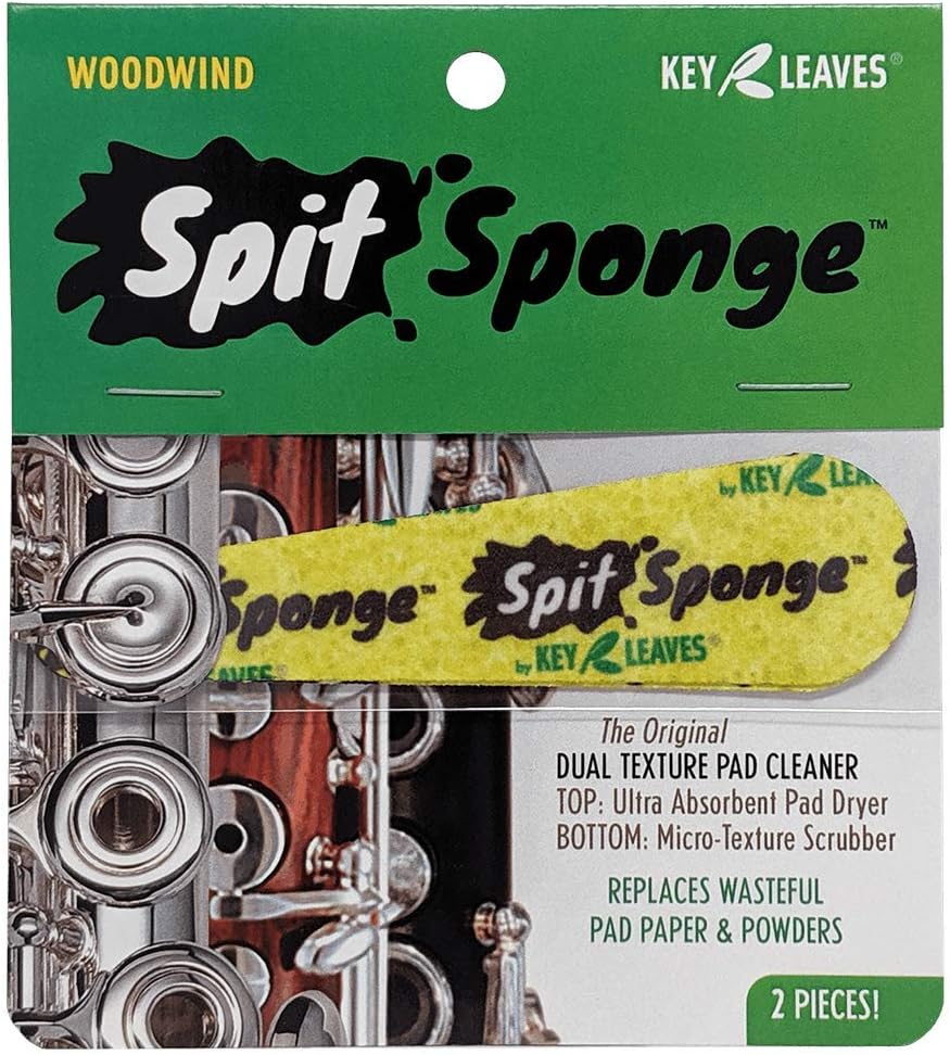 Spit Sponge (2 piece) Pad Dryer Cleaner for Clarinet, Flute, Oboe, Bassoon, by Key Leaves