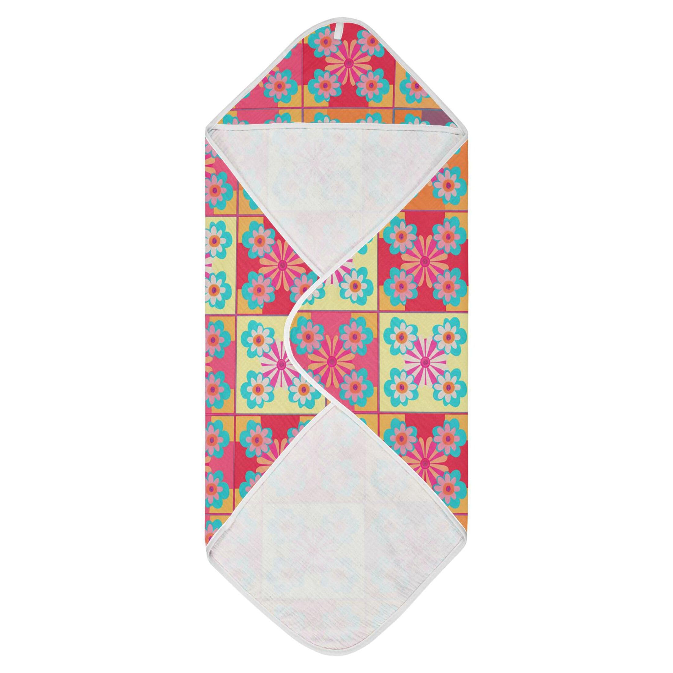 Kigai Baby Hooded Towel Absorbent Baby Bath Shower Towel with Hood for Newborn Boys Girls Babies Infant Toddler (Modern Flower Squares 30 x 30 in)