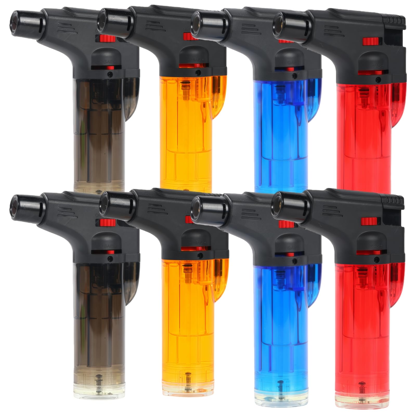 8 Pack Butane Torch Lighter Mini Refillable Windproof Jet Flame Lighters with Safety Lock Refillable Adjustable Flame Butane