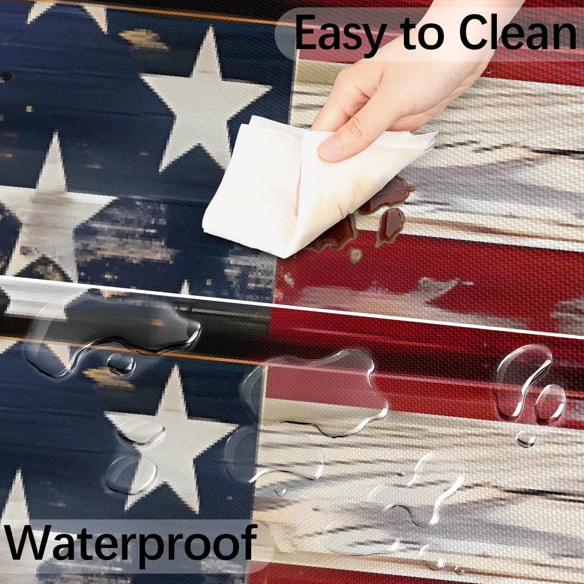 Old Wooden American Flag Outdoor Tablecloth with Umbrella Hole, Round Elastic Fitted Table Cloth with Zipper, Waterproof Picnic Patio Table Covers Fits 36-44 in Tables