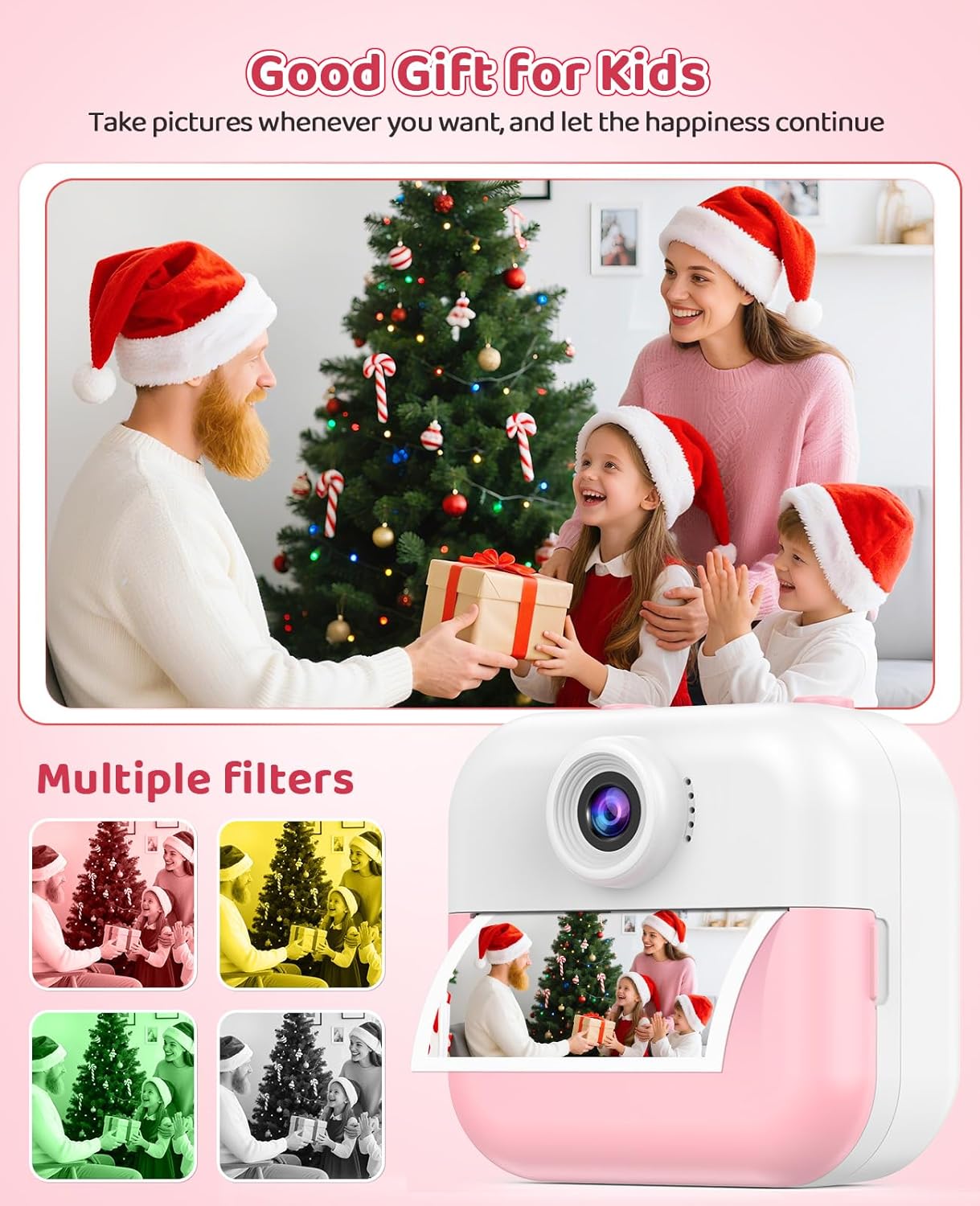 Instant Print Front Rear Dual Selfie Kids Camera for Kids Christmas Birthday Gifts for Girls Age 3-12 Portable Toys for 3 4 5 6 7 8 9 10 Year Old Girl with 32GB SD Card Digital Camera - Image 6
