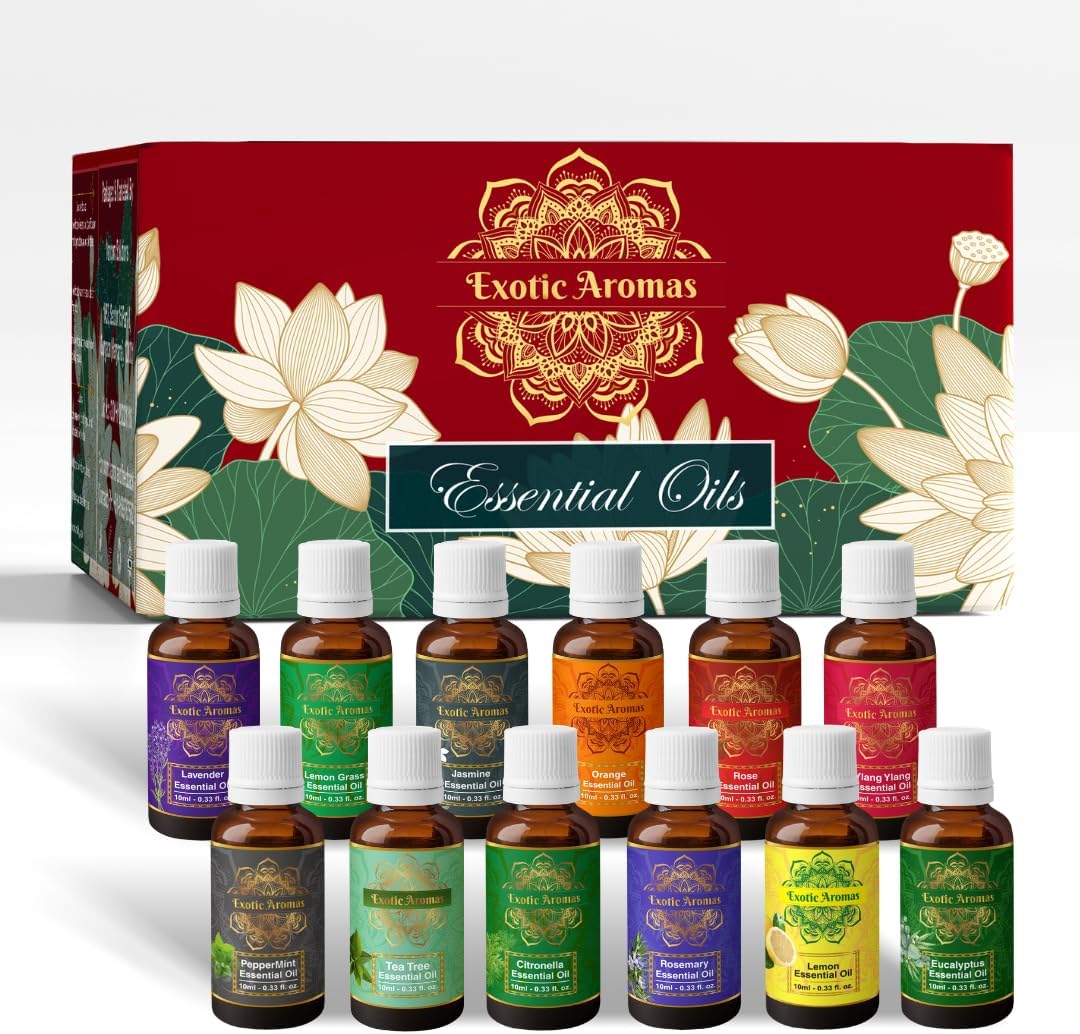 Essential Oil Lavender Rose Rosemary Orange Jasmine YlangYlang Tea Tree Eucalyptus Lemongrass Peppermint Lemon Citronella Pack of 12