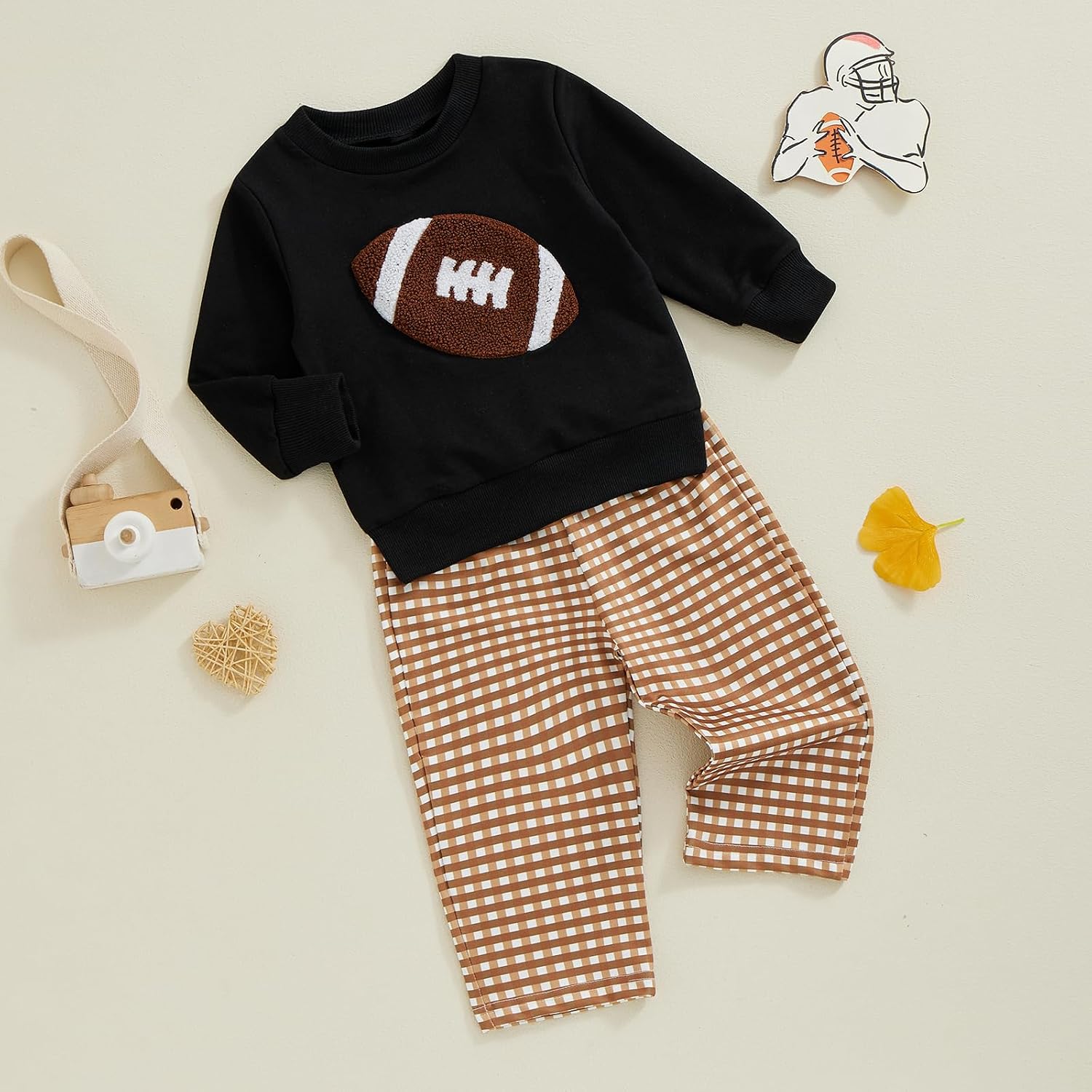 Toddler Baby Boy Football Outfit Football Embroidery Sweatshirt Pullover Casual Jogger Pant 2Pcs Fall Sport Clothes