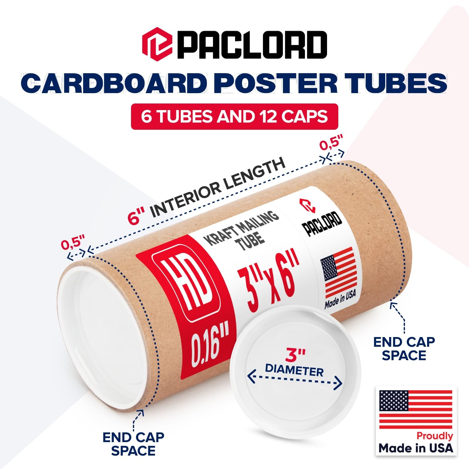 Lot de 6 tubes d'expédition robustes en carton renforcé de 7,6 x 15,2 cm avec 12 bouchons – Approuvé par l'USPS sécurisé – Idéal pour l'expédition et le stockage d'impressions, d'œuvres d'art