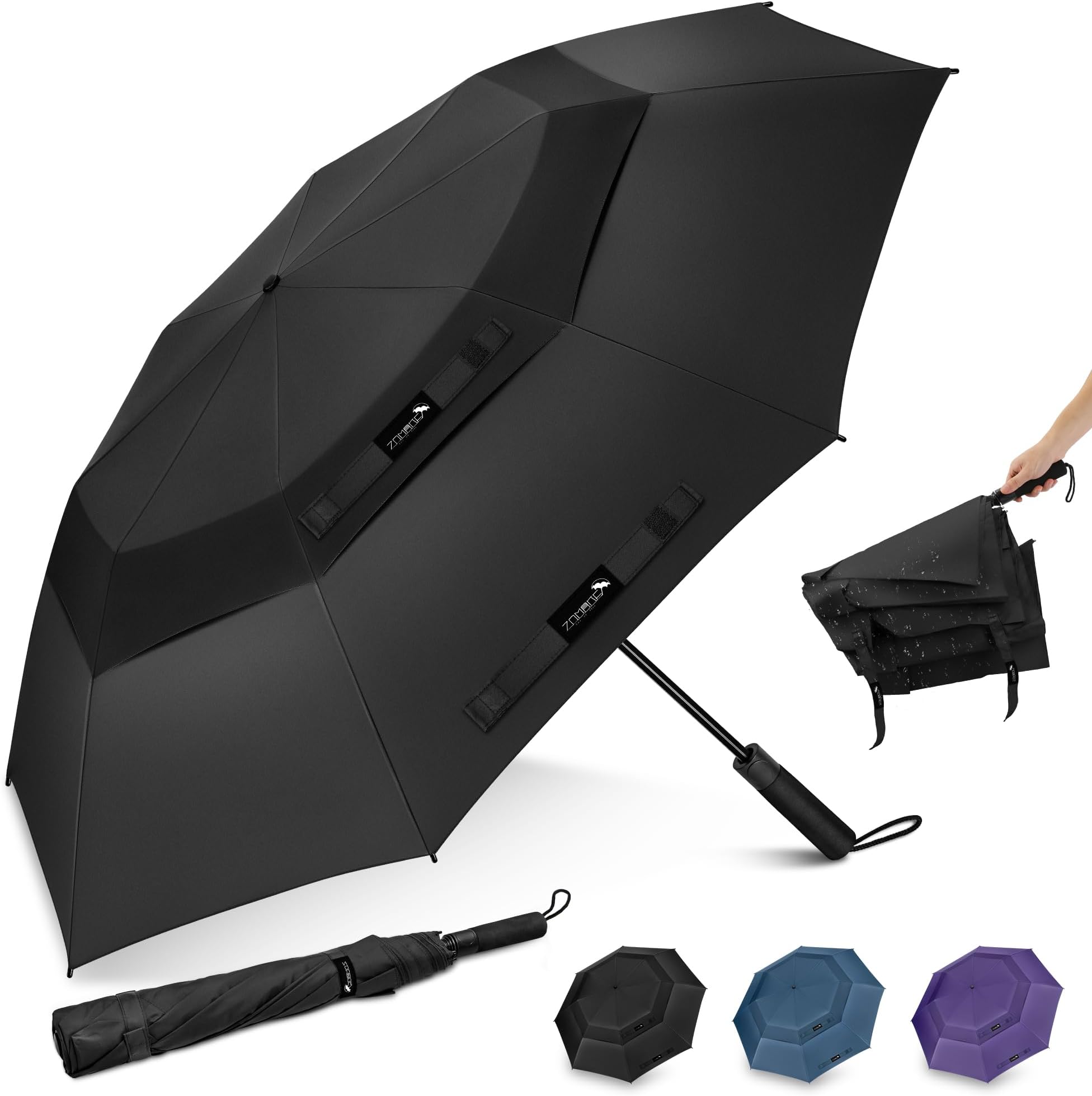ZOMAKE Golf Umbrella Windproof and Rainproof 54/62in, Compact Large Umbrella, Big Folding Golfing Brolly Windproof Strong Double Canopy Unbreakable for Men Women