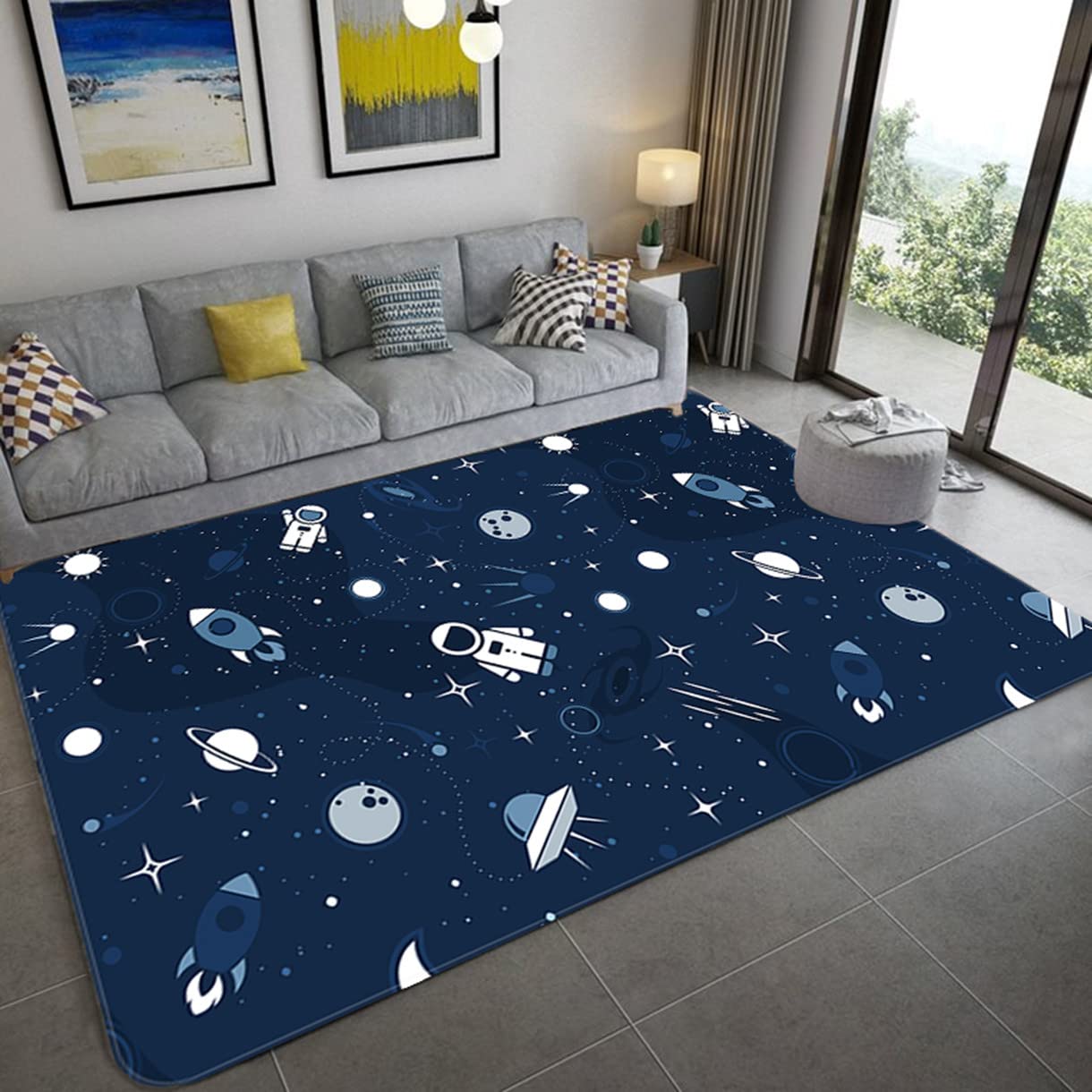 Tapis de Jeu Espace Univers Planète Enfants - Tapis de Sol Fusée Vaisseau Spatial Astronaute Jouer Ramper (Couleur 2,160x200 cm)
