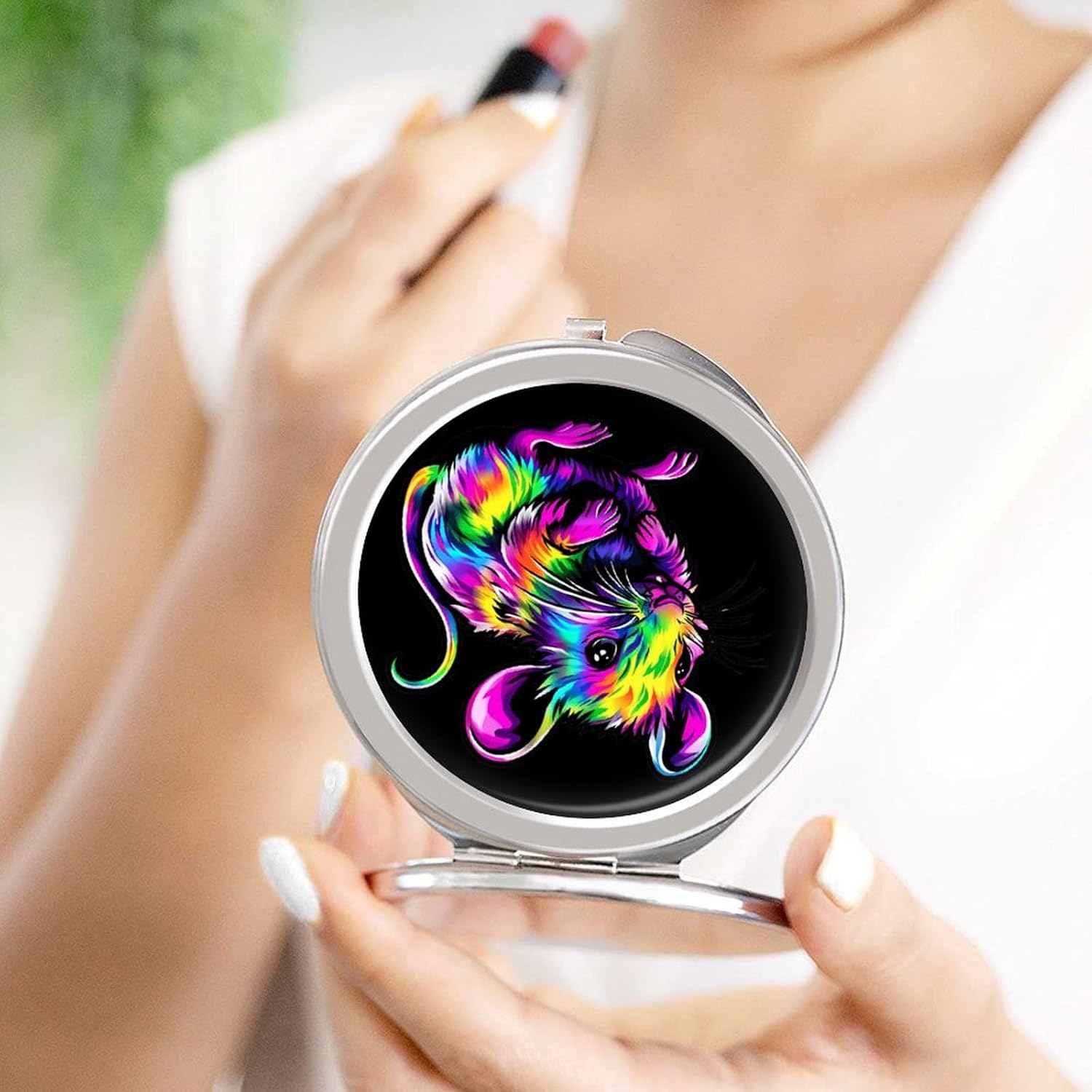 Tie-Dyed Rat Compact Makeup Mirror Mini Foldable Cosmetic Mirror Portable Travel Mirror for Purse Pocket