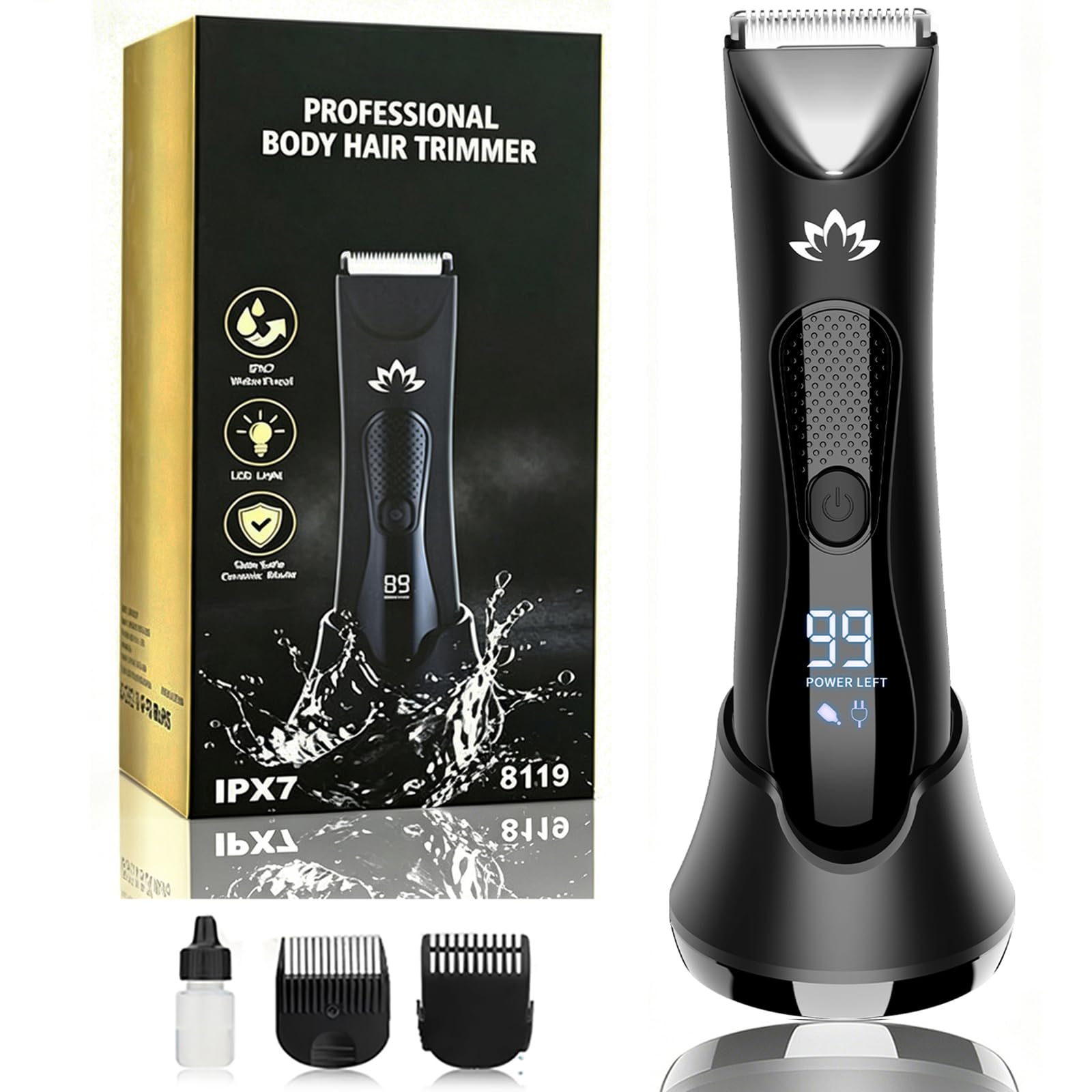 Suttik Manscape Body & Ball Trimmer for Men, Electric Razor Pubic Shaver | Electric Trimmer for Body/Ball/Pubic/Groin, Ceramic Blade, No Nick, Led Light, IPX7 Waterproof, USB-C Charge with Dock