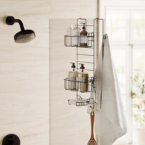 Miniatura 2 de Zenna Home Organizador de Ducha Colgante Sobre la Puerta de la Ducha, Estante de Acero Inoxidable con 2 Repisas y Ganchos Integrados, Estante