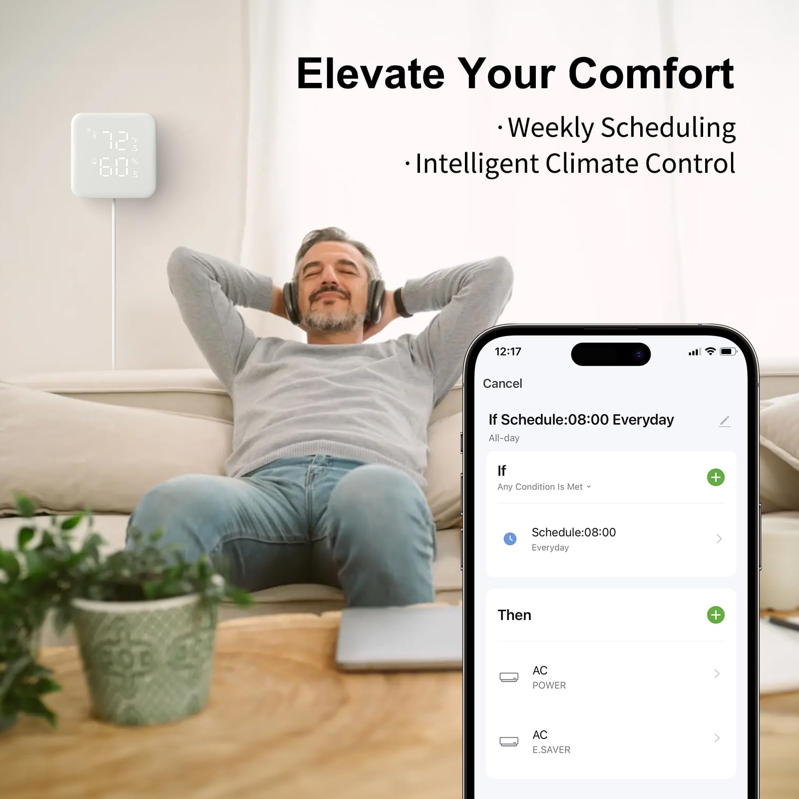 WOOX Controlador Inteligente Universal para Aire Acondicionado y Bomba de Calor, Wi-Fi Termostato Domótico, Termómetro e Higrómetro, Mando a Distancia IR, Compatible con Alexa y Google