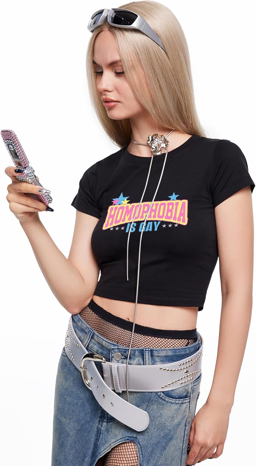 Y2K Graphic Tees for Women - Stylish Funny Short Sleeve Crew Neck Crop Tops Going Out Top T-Shirt - Image 2