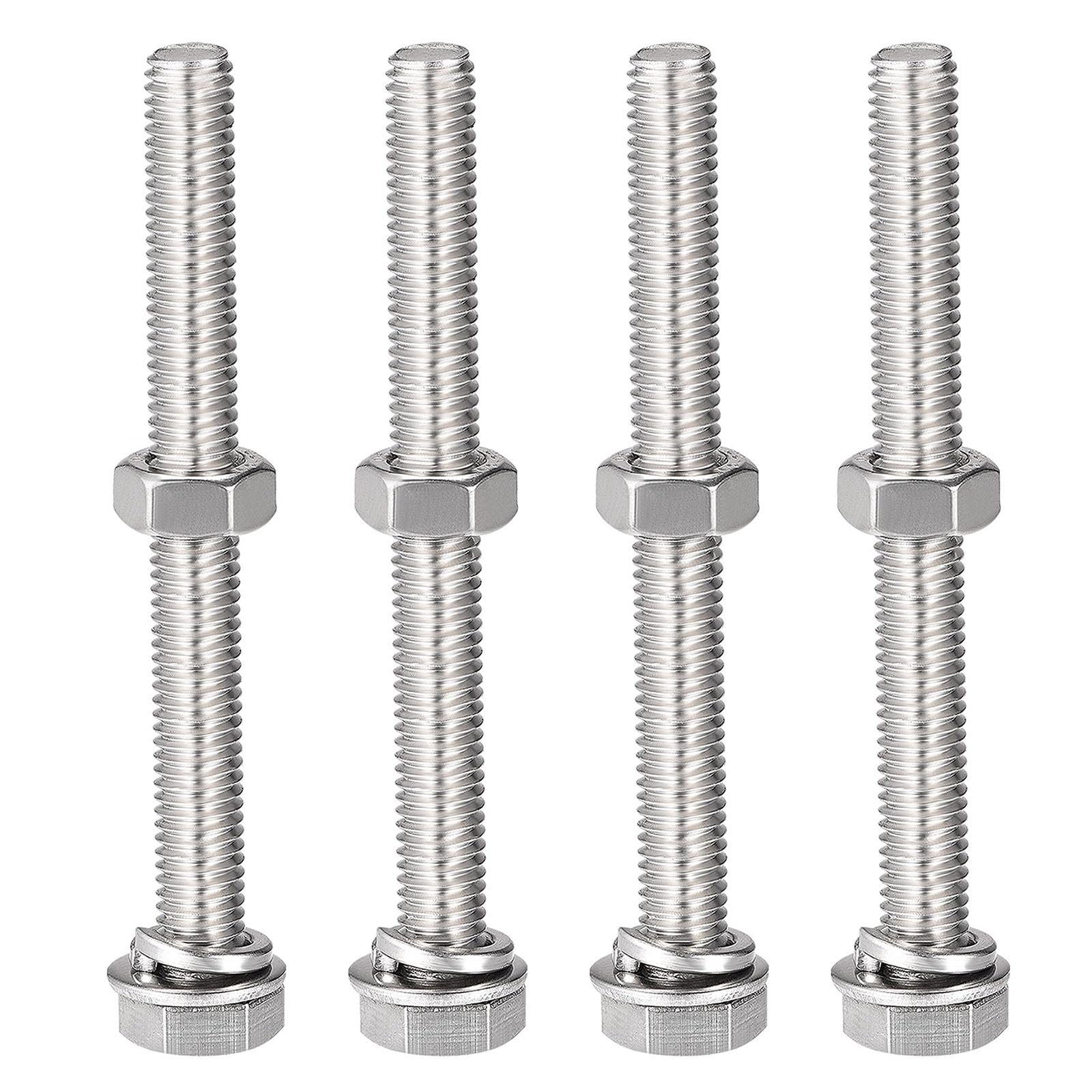 TOP-VIGOR 4Pcs M8 x 75mm Hex Head Screws Bolts, Nuts, Flat & Lock Washers Kits
