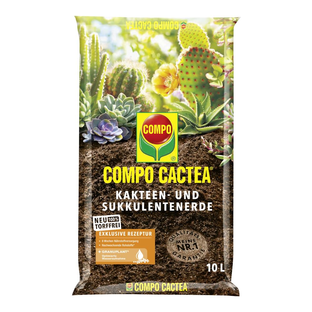 Compo CACTEA® Tierra para cactus y suculentas, sin turba, 10 L, tierra especial para cactus y suculentas, estructura suelta para raíces sanas, óptima gestión del agua, tierra para plantas de alta