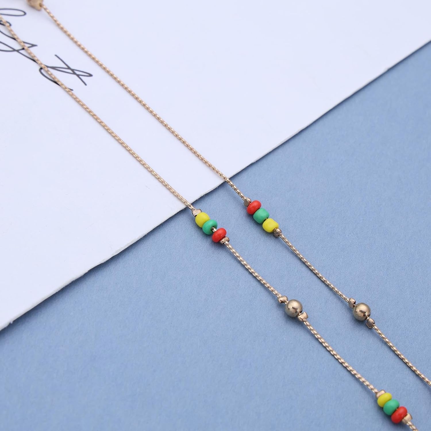 Vintage Seed Bead Choker Necklace Station Seed Choker Necklace Colorful Rice Bead Choker Necklace Rainbow Chain Necklace for Women - Image 5