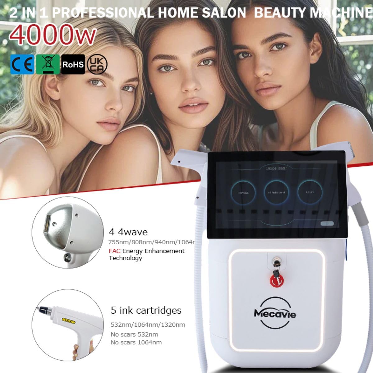 2-in-1 Hair Removal and Skin Smoothing Device, Professional Beauty Tool with Gentle Cooling, Suitable for All Skin Tones, Refines Pores and Enhances Skin Firmness for Face and Body