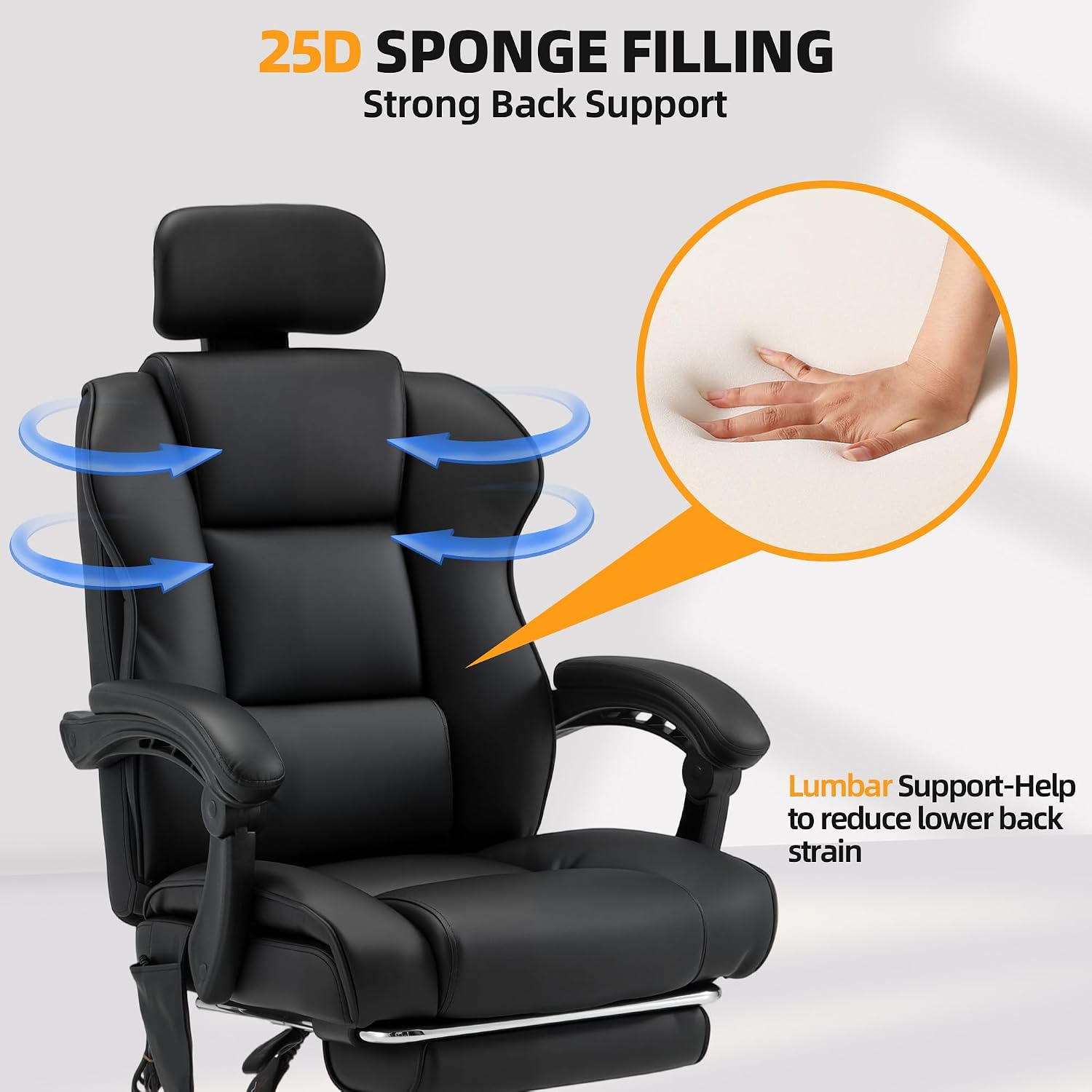 HOMREST 6-Point Massage Office Chair with Heat, Executive Office Chair with Reclining Backrest up to 135°, Ergonomic Computer Chair with Adjustabel Headrest,All Black