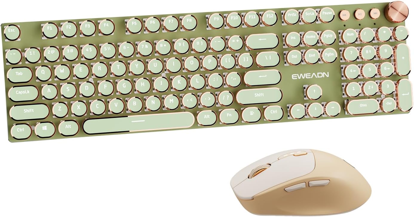 EWEADN Typewriter Style Mechanical Gaming Keyboard&EWEADN Q5 Wireless Mouse Combo