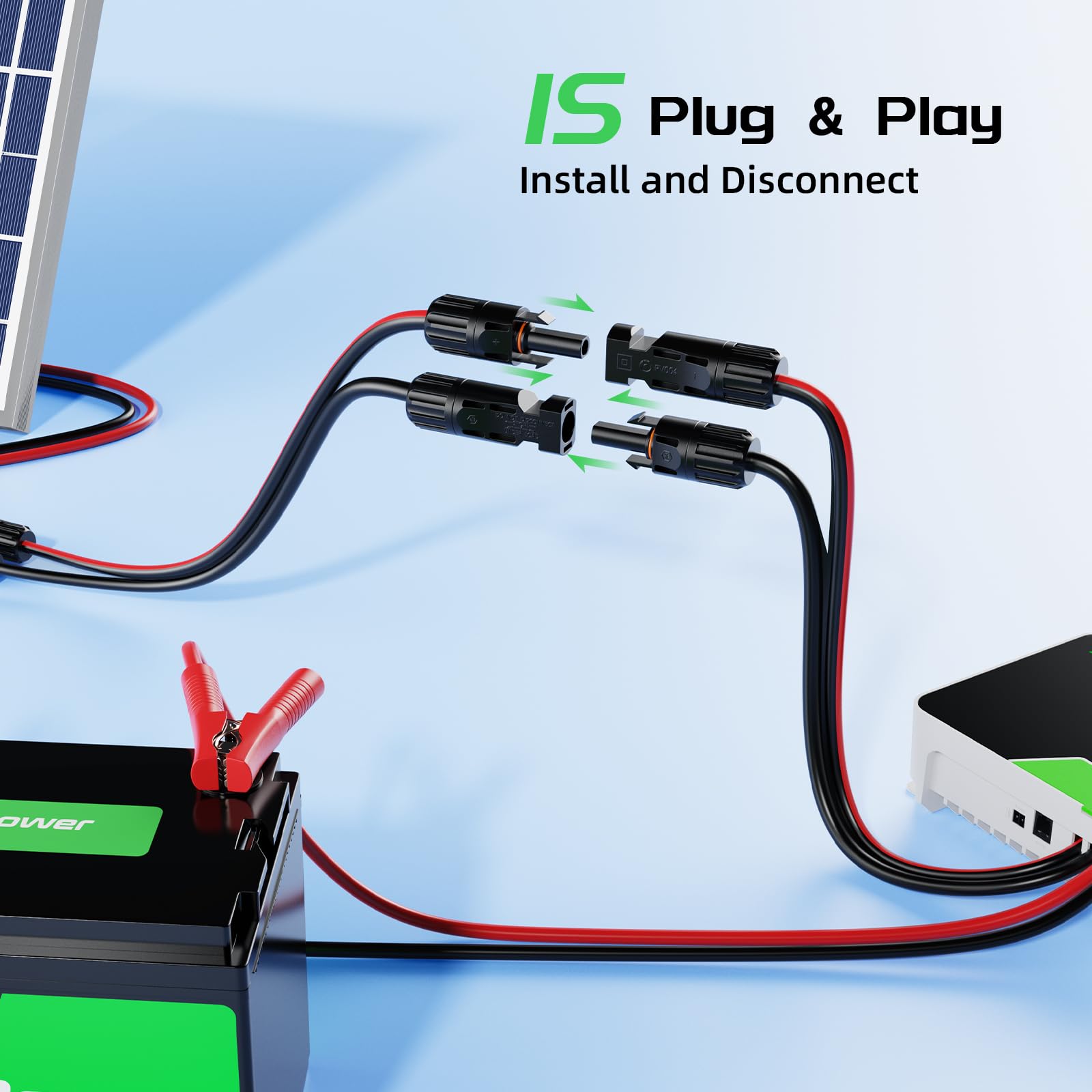 Bateria Power Cable de extensión solar de 2 conductores con conectores hembra y macho impermeables, cable combinado organizado 2 en 1 cables de panel adaptador solar (rojo y negro, 20 pies, 10 AWG (6