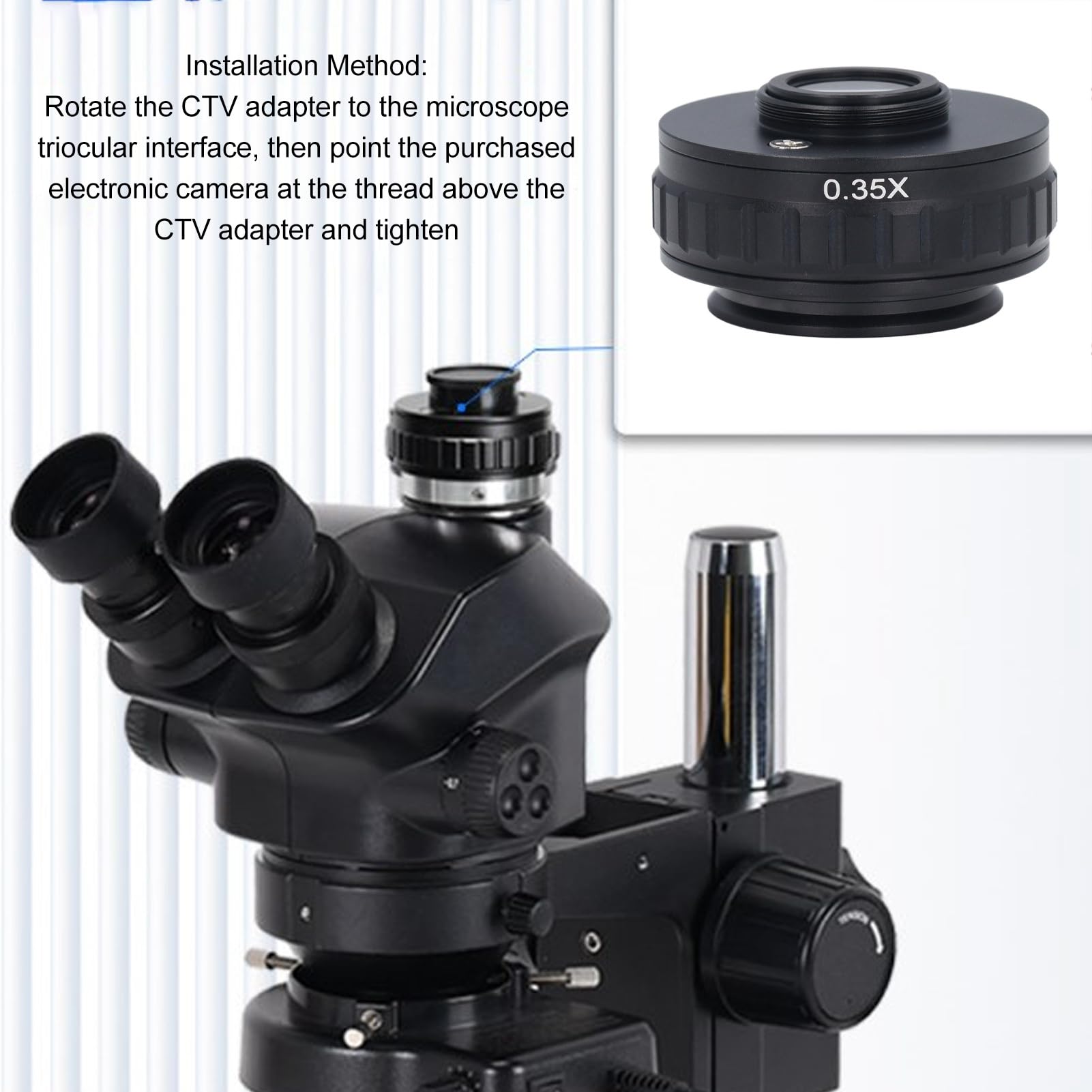 GOWENIC Adattatore con Attacco C per Microscopio CCTV | Telecamera Industriale Stereo Trinoculare con Obiettivo CTV (0,35x)