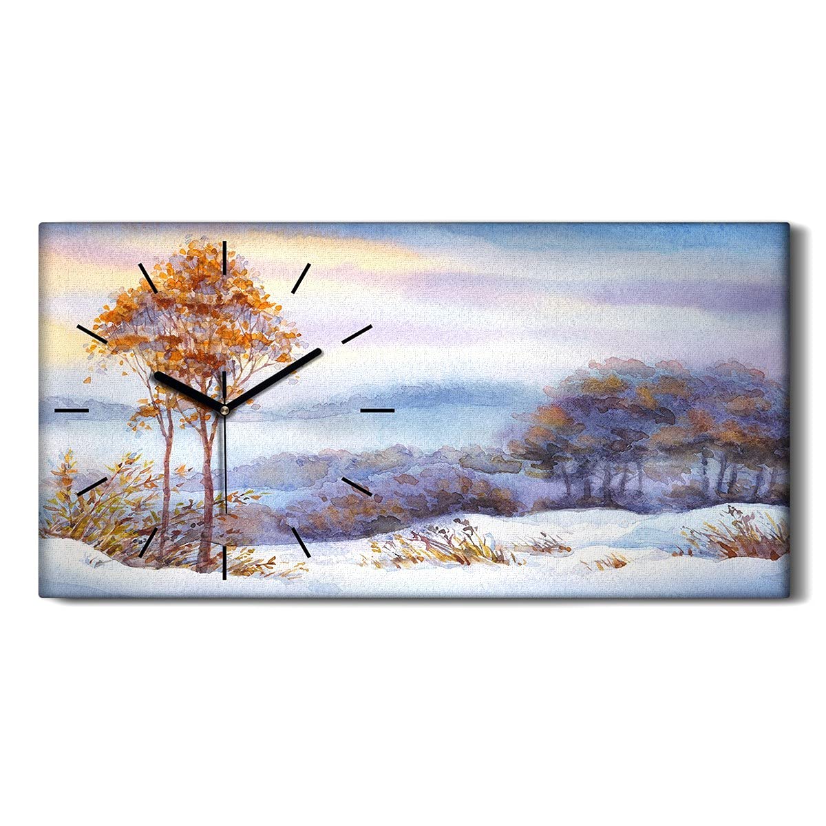 Horloge Silencieuse Toile 60x30 Déco Murale Salon Moderne Arbres Hiver