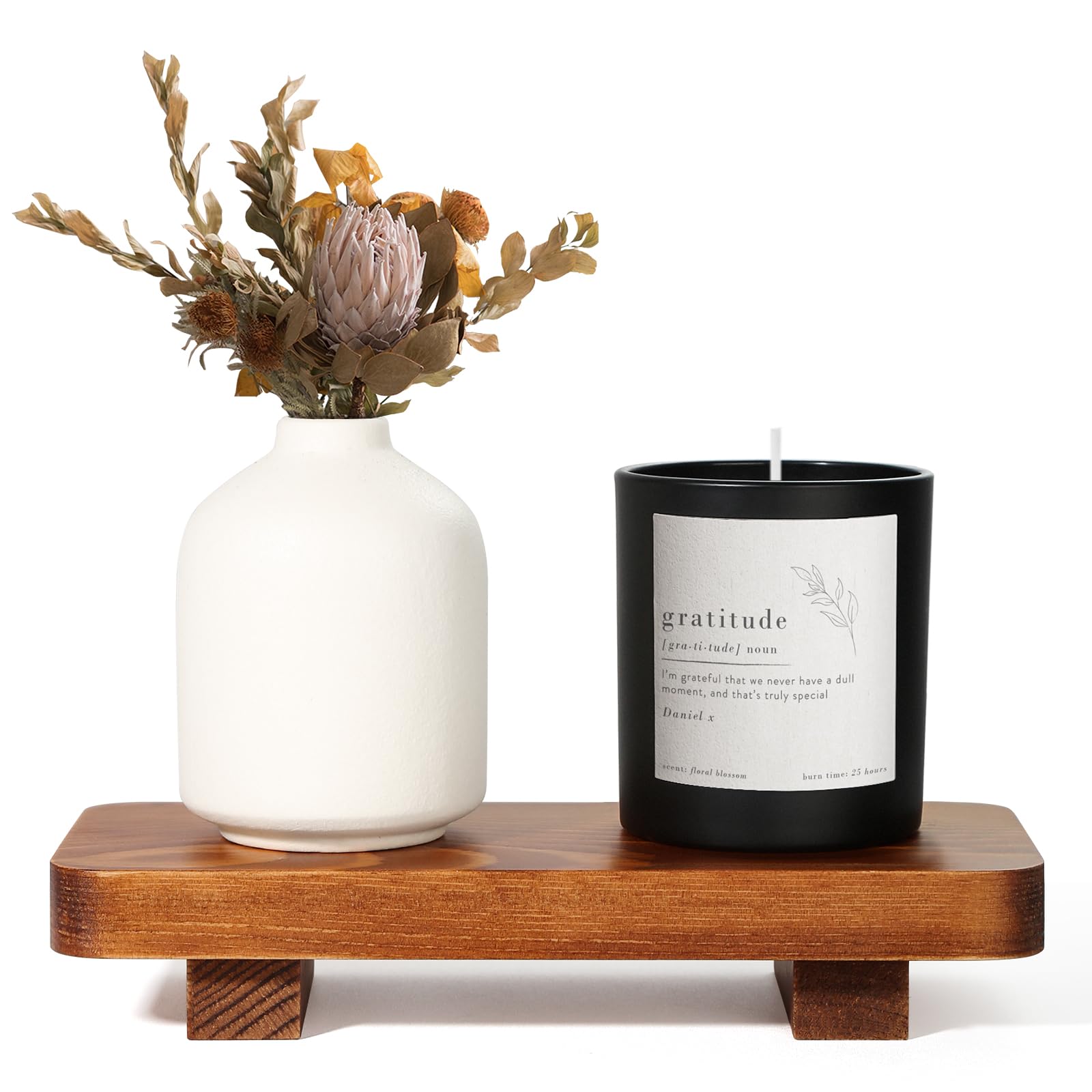 Bandeja de madera pequeña con pedestal de 8.6 x 3.7 pulgadas, bandeja para jabón de cocina, soporte para platos, decoración de bañ