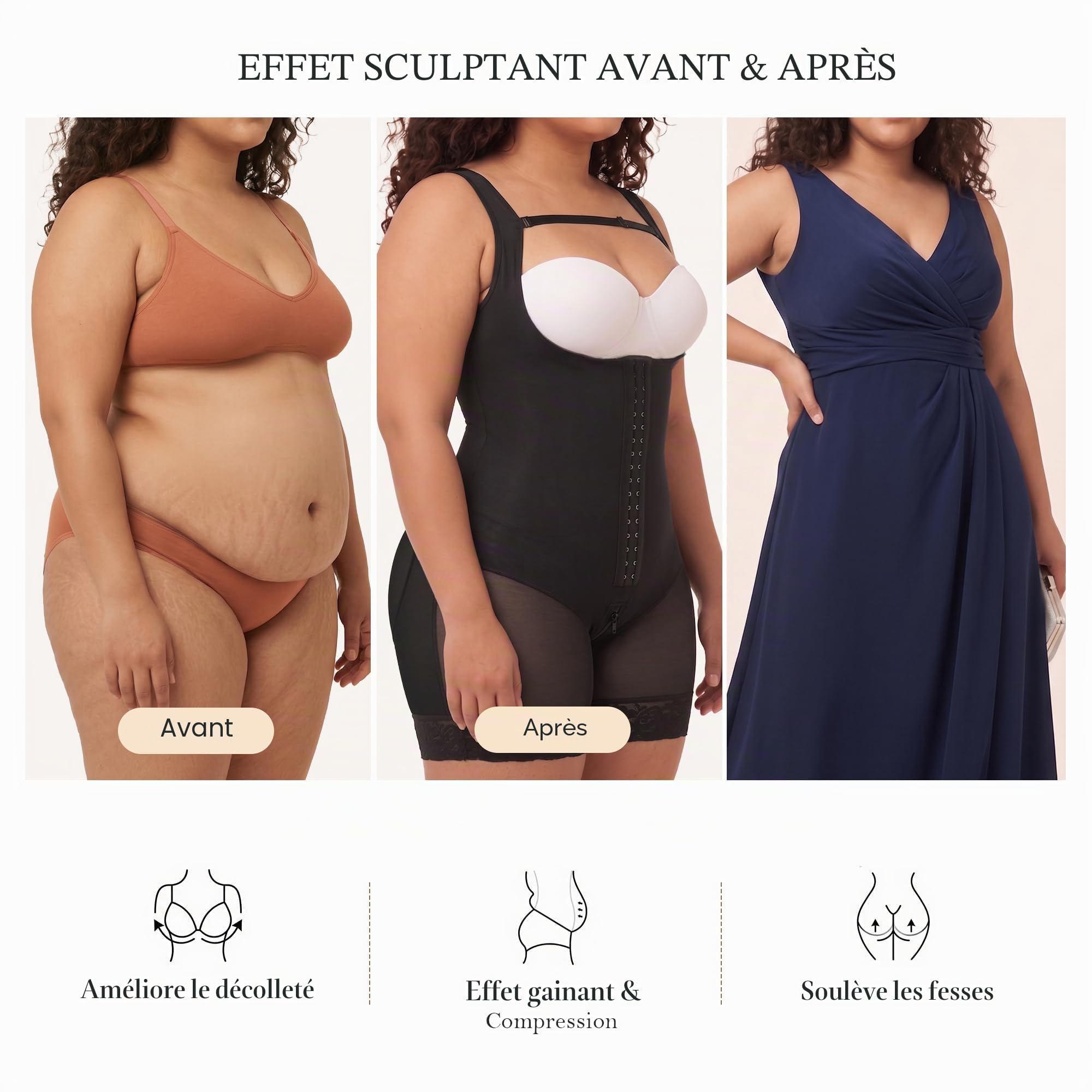 YIANNA Body Gainant Femme Ventre Plat Combinaison Gainante Sculptant Gaine Amincissante Invisible Faja Colombiana Corset Minceur Shapwear Noir M 7289