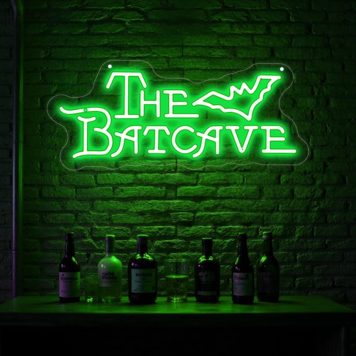 The Batcave Neon Sign, Bat Neon Light, Horror Bedroom Dorm Wall Decor, Gothic Lovers Gift, Dimmable Gotham Business Signs for Man Cave Bar Kids Movie Room Party Gifts Christmas Supply-Green-17.7"