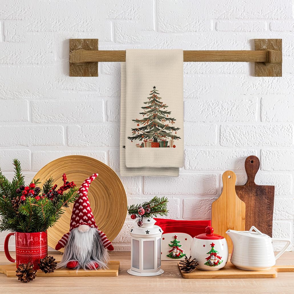 Christmas Kitchen Towels - Red Bow Ribbon Christmas Tree Hand Towels, Dish Towels & Tea Towels for Kitchen & Bathroom Decor - 16x24inch - Image 2