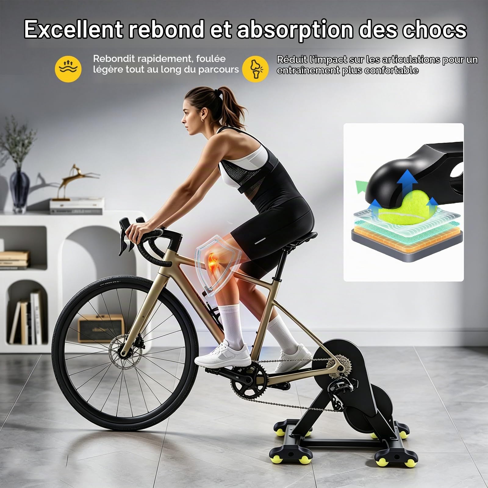 Lot de 4 Adaptateurs de Pieds, Pieds à Bascule Compatible avec Wahoo Kickr Core 2, Accessoires pour Home Trainer Velo avec 8 Balles de Tennis, Rocker Plate Feet Pour Entraînement d'Intérieur