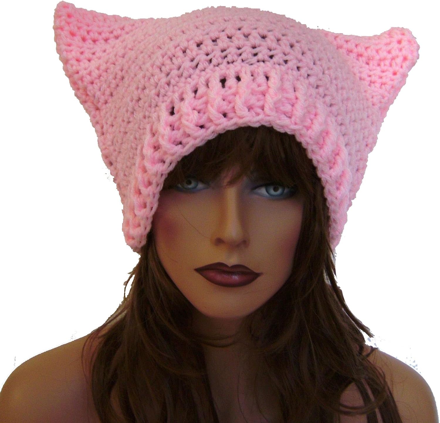 Hot Pink Pussy Cat Hanmade Crochet Beanie Hat for Women's March
