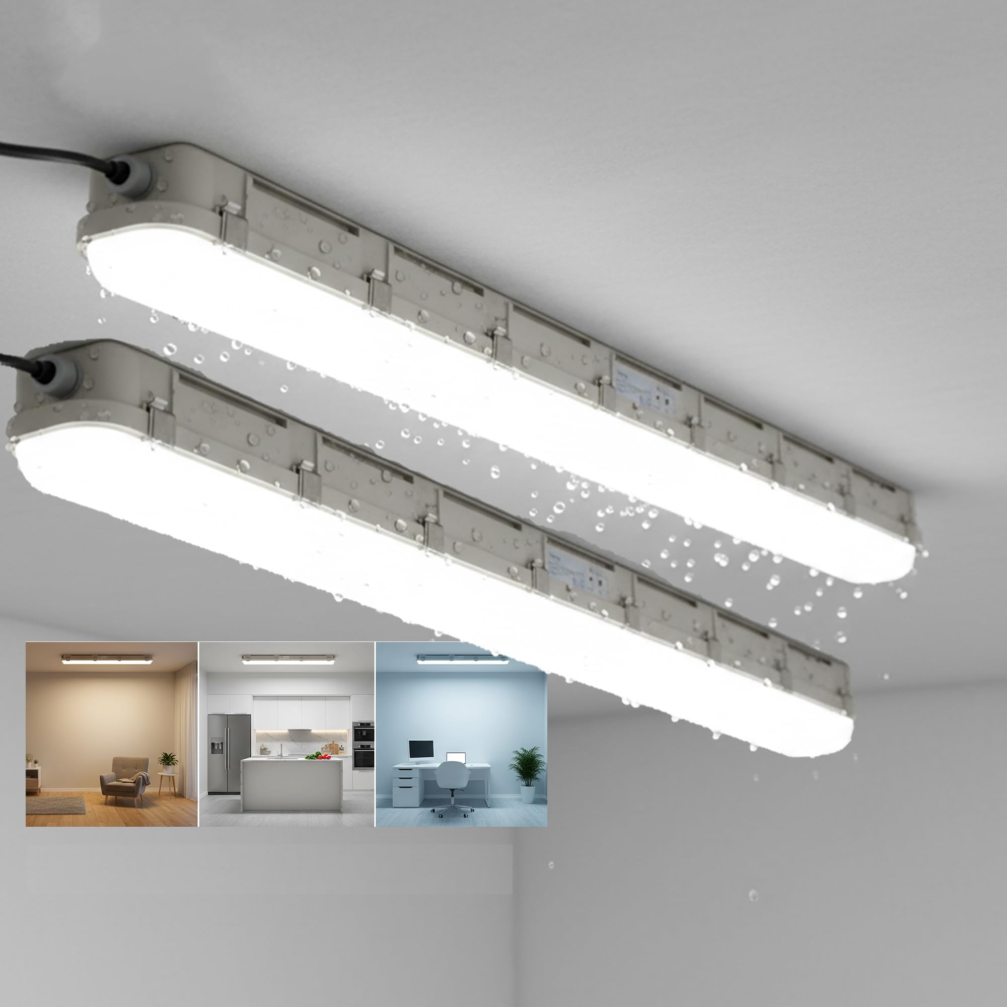 Pack of 2 6FT LED Batten Light 1800mm 72W 7200lm, IP65 Waterproof, 3CCT 3000K/4000K/6500K, Non Flicker Slimline LED Tube Light, Ceiling & Wall Mount, Garage Workshop Office Fluorescent Replacement
