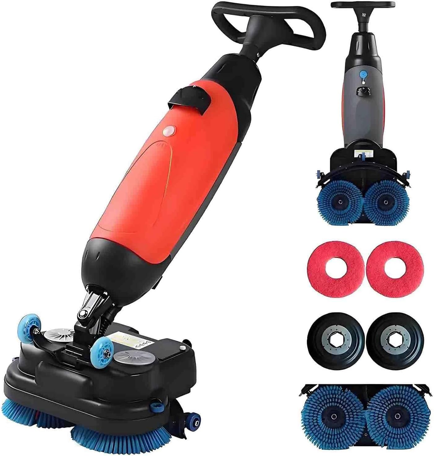 Commercial Electric Floor Scrubber Tile Polisher,Floor Machine with 18" Cleaning Width, Rotary Double Brushes 360° Rotating Head for Supermarket Workshop Restaurant Red