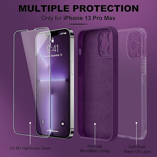 Miniatura 943 de BossKiss Funda compatible con iPhone 14 Pro, silicona mejorada [protección de cámara] [2 protectores de pantalla 9H], forro interior de microfibra