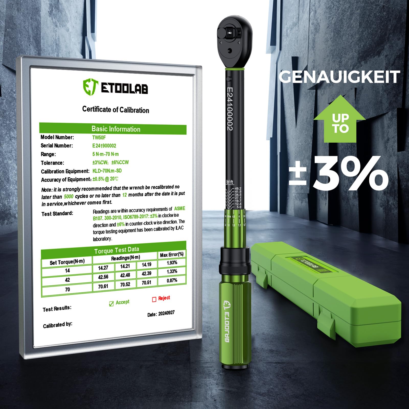 ETOOLAB 3/8 Inch Torque Wrench, 5-70 N·m/5-49.2 lbf·in, ±3% Error Accuracy - Image 3