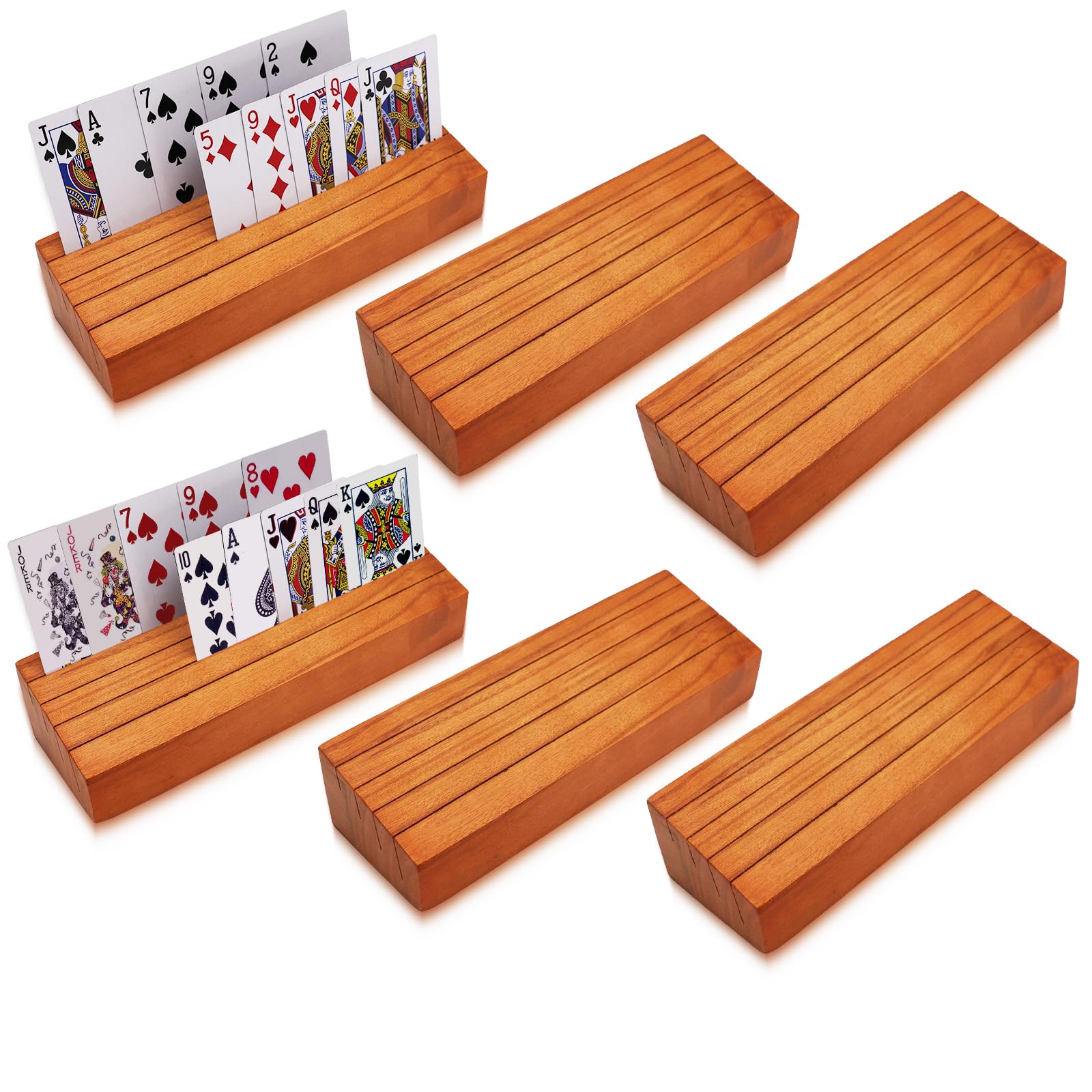 Iswabard Card Deck Stand Set of 6 Playing Cards Holder for Kids Elder Wood Racks Tray for Organizing on Game Bridge Adults Uno Skipbo 5 Crowns(Orange)