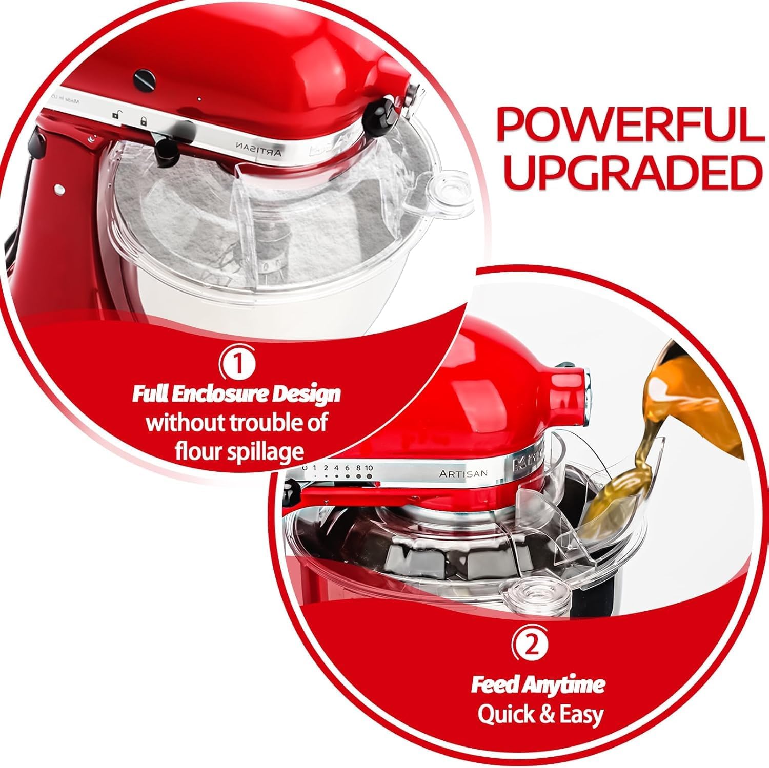 Pouring Shield for Kitchen Aid 4.5-5 Quart Stainless Steel Bowls, Fully Enclosed Foldable Lid Mixer Bowl Cover, Dishwasher Safe (Clear)