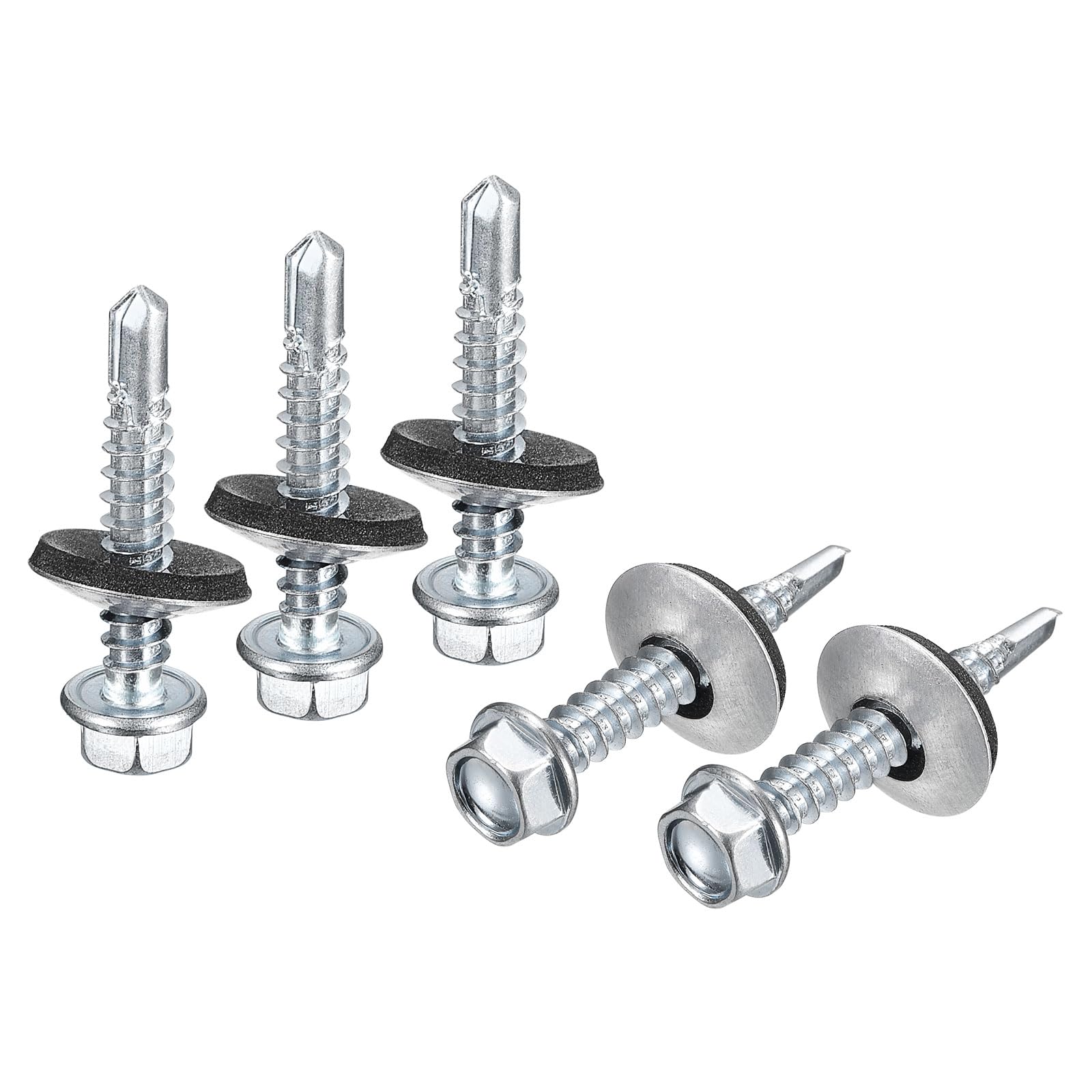 uxcell #12x1-1/4 Self Drilling Screws with Rubber Washer, 150Pcs Zinc Plated Finish Hex Head Self Tapping Screws with EPDM Washer for Metal