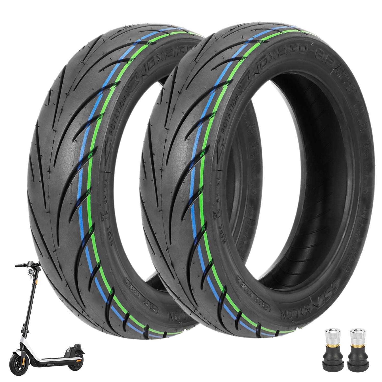 6,5 x 2,30-10 CST Pneumatico Tubeless per Monopattino Elettrico NIU KQi2 / KQI2 Pro 10 Pollici, Senza Camera d'Aria, Anteriore/Posteriore, con Valvola (2 Pezzi)