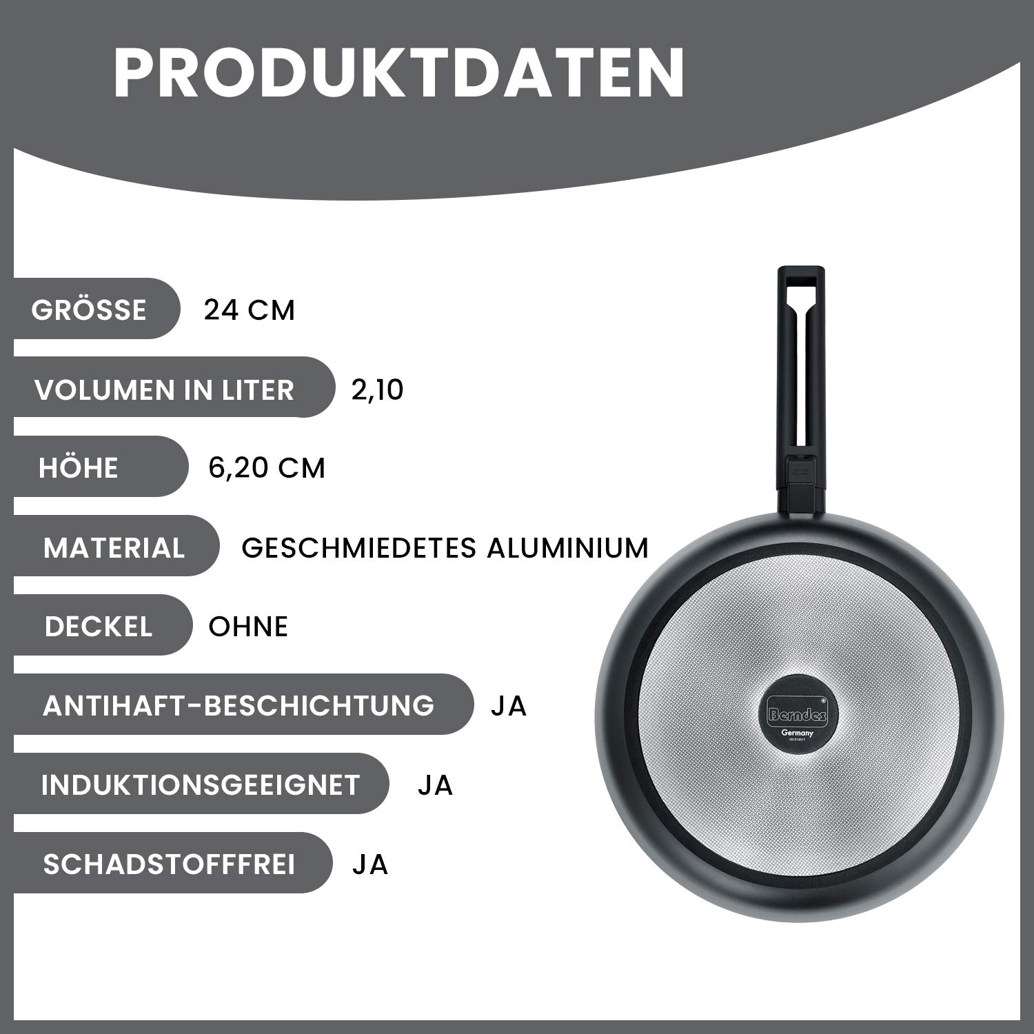 Berndes 11325 Alu Induction - Sartén honda (24 cm, aluminio), color negro