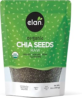 Elan Organic Chia Seeds 8.8 oz - Raw Black Superfood, Non-GMO Vegan Gluten-Free Kosher Omega-3 Rich