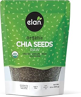 Elan Organic Chia Seeds, 8.8 oz, Natural Raw Black Chia Seeds, Plant-Bas...