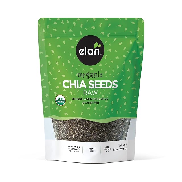 Elan Organic Chia Seeds 8 8 oz Natural Raw Black Chia Seeds Plant-Based Non-GMO Vegan Gluten-Free Kosher Gels