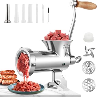 Huanyu Meat Grinder Manual Stainless Steel - Heavy Duty, Sausage Tubes, Table Clamp, Hand Crank for Home Use, for Chicken, Beef, Small Bones, Chili HZ-10