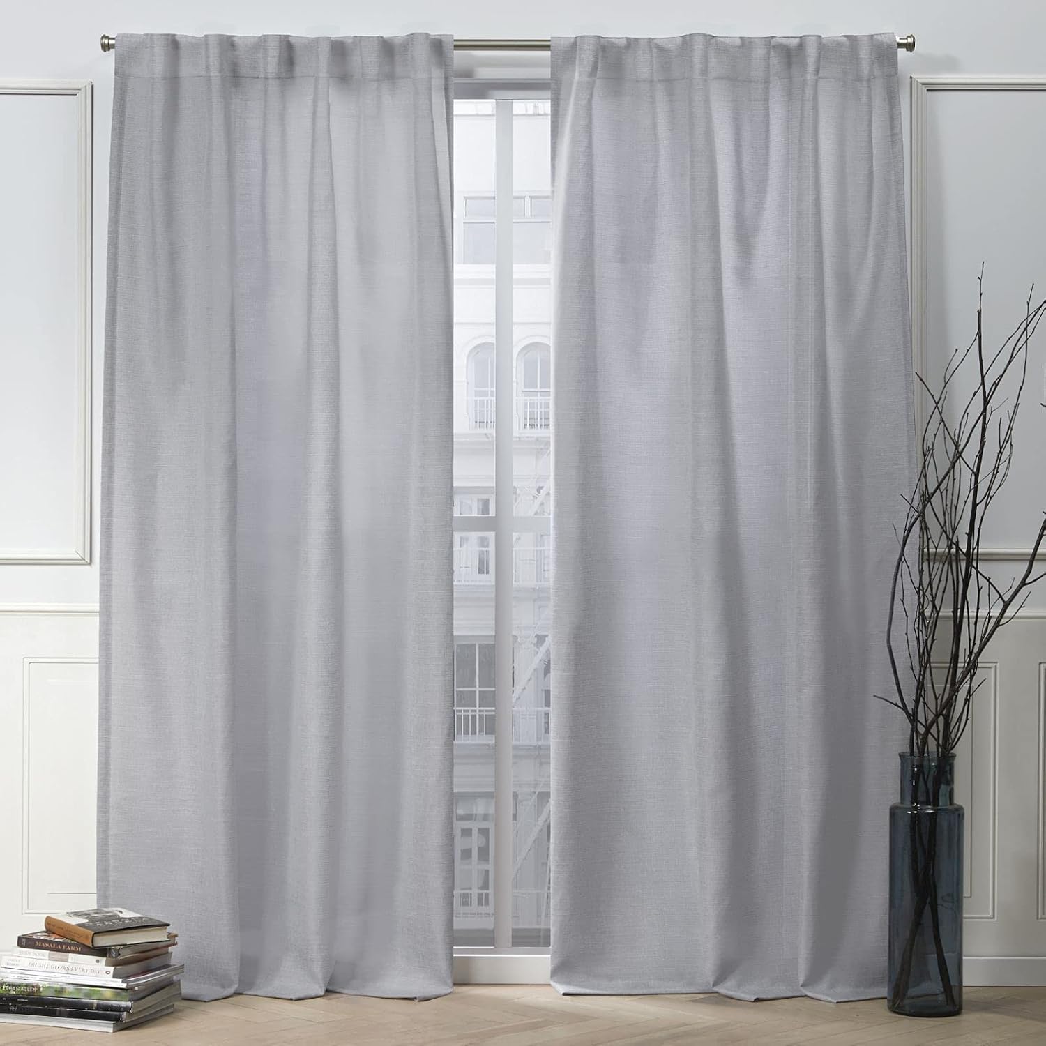Nicole Miller New York Faux Linen Slub Textured Hidden Tab/Rod Pocket Top Light Filtering Curtain Panel Pair, 54"x108", Winter